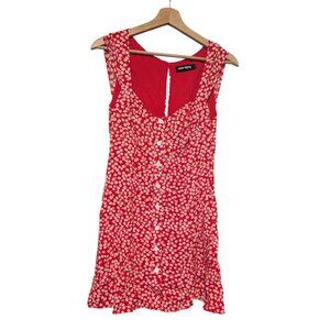 Sundae Muse Red Floral Mini Dress Sweetheart Milkmaid Coquette Cottagecore Sz 8